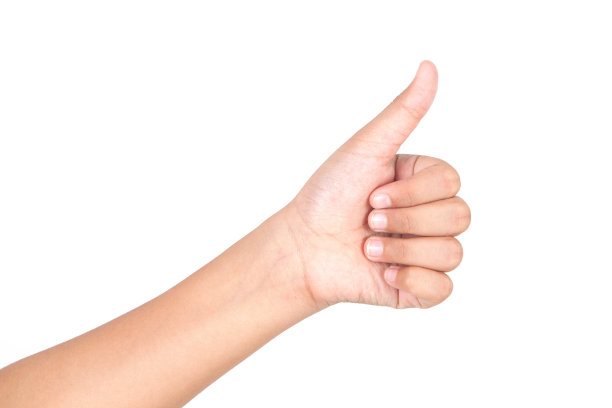 白人女孩的手大拇指竖起孤立的标志图片下载