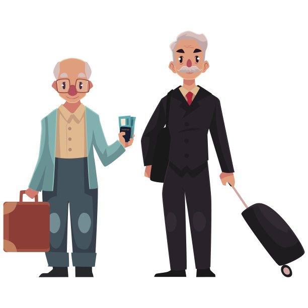 两个带着行李箱的老男人在机场图片下载