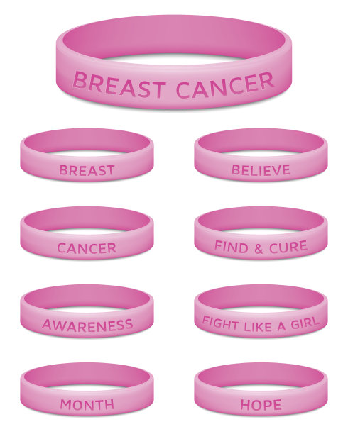 乳腺癌宣传月橡胶腕带。矢量插图。图片下载