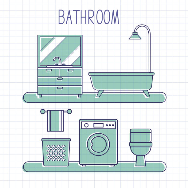 家具线条图标移位填充。浴室。矢量图图片下载