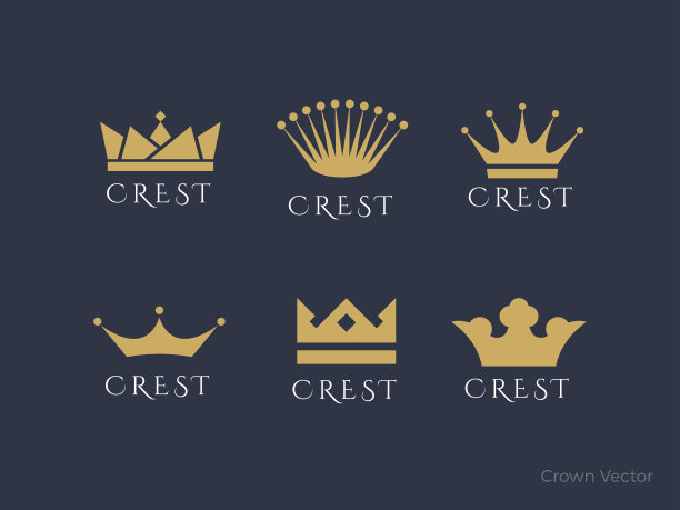 向量集的最小皇冠图标在黑暗的背景。素材图片