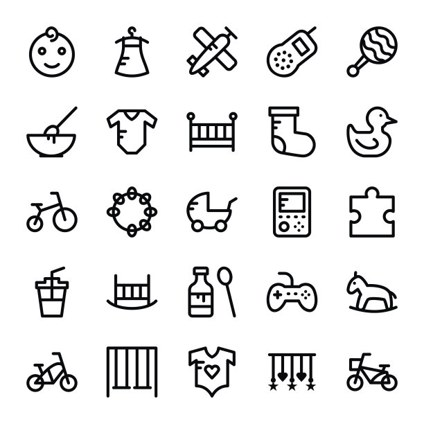 婴儿和儿童矢量图标图片下载