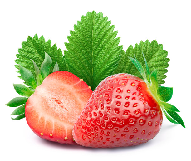叶子孤立在白色上的草莓图片下载