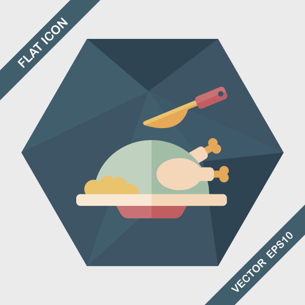 烤鸡平面图标与长影子，eps10图片下载