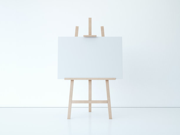 木架与空白的白色帆布。三维渲染图片下载
