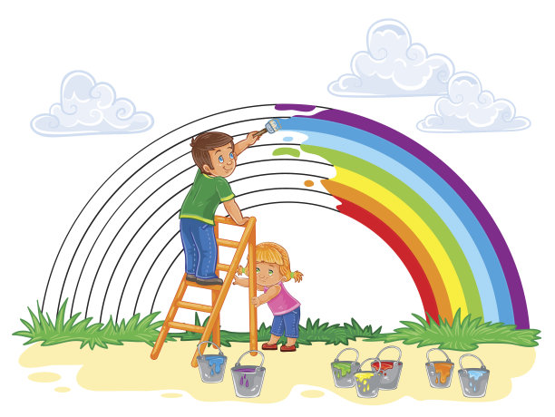 无忧无虑的孩子们画出彩虹的颜色图片下载