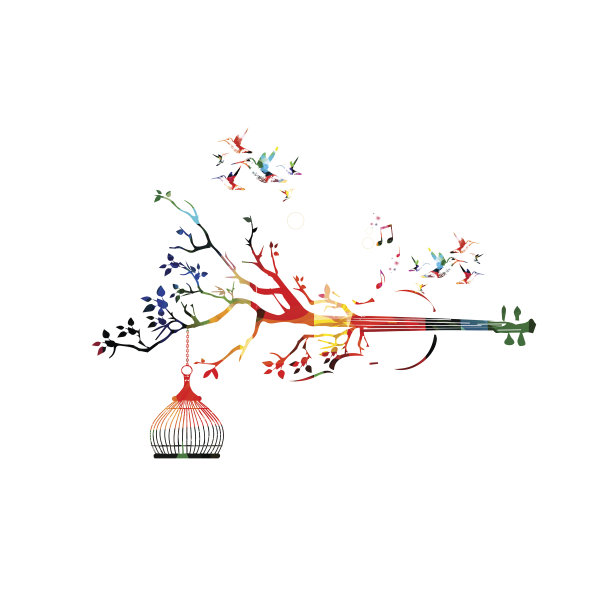 创意音乐风格模板矢量插图，彩色大提琴图片下载