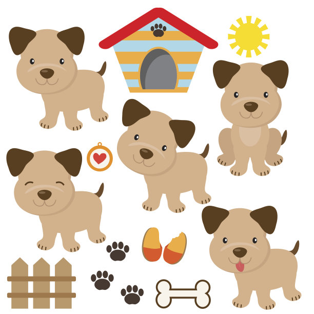 有趣的小狗卡通矢量插图图片下载