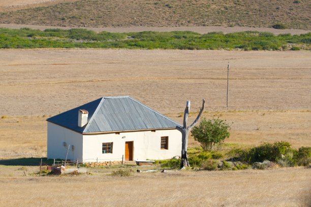 在一片干草和小麦的土地上的小房子图片下载