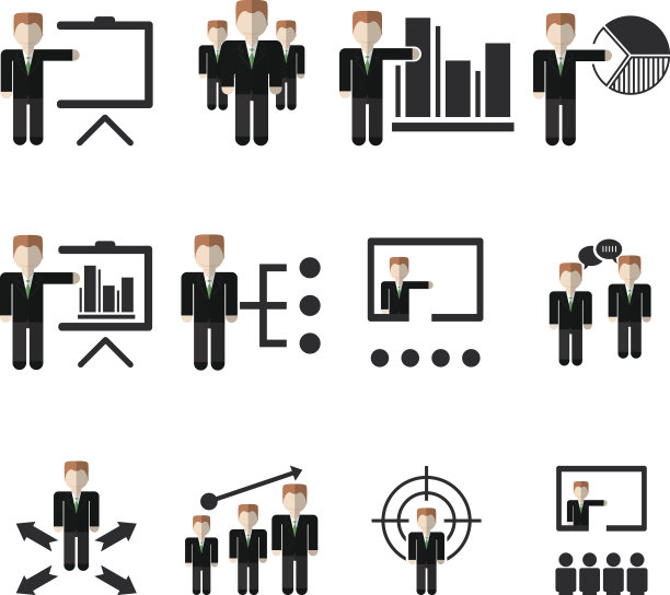 商业和金融培训图标设置矢量插图图片下载