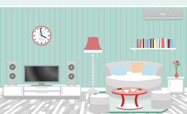 客厅内部包括家具，空调和家庭影院。图片下载