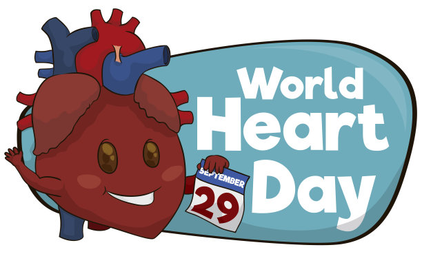 可爱的心与提醒日期的世界心脏日素材图片