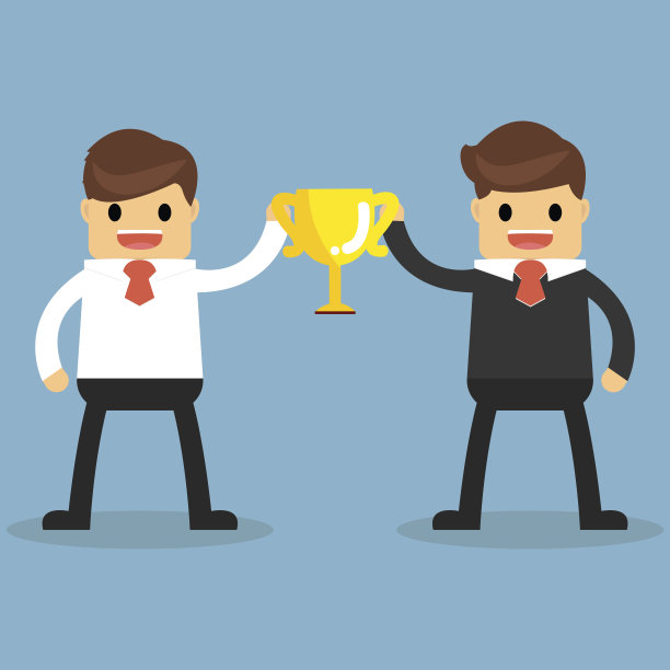 快乐的商人拿着奖杯。图片下载