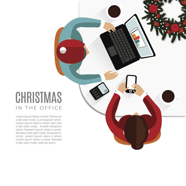 在办公室开会，圣诞平面设计，矢量图片下载