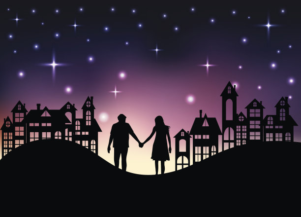 夜城背景下的恋人图片下载