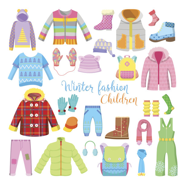 儿童冬季衣服和配件收集图片下载