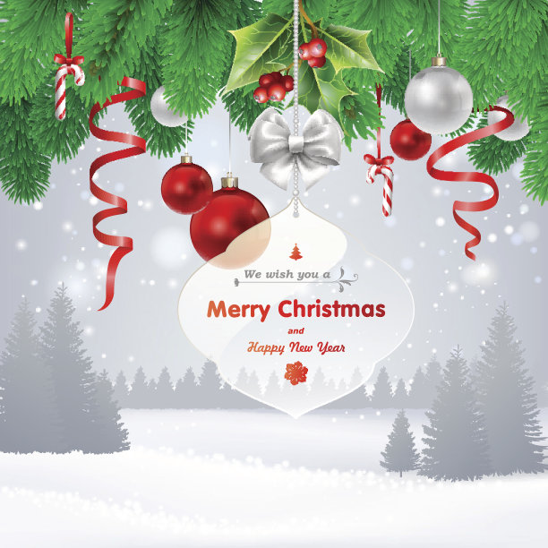 圣诞背景用球和冷杉在雪。图片下载