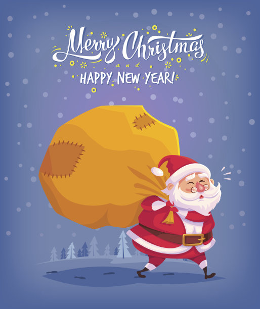 可爱的卡通圣诞老人在大袋子里送礼物图片下载