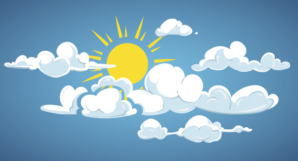 蓝天，太阳和白云矢量插图图片下载