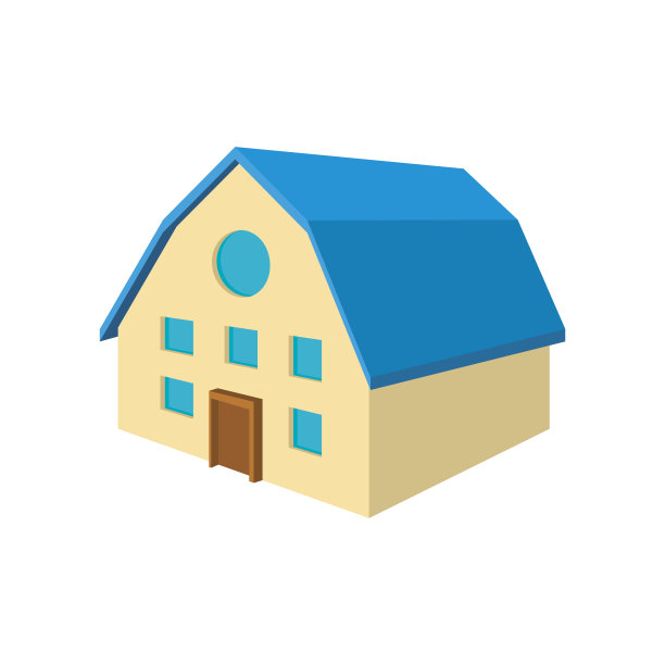 两层楼的房子与蓝色屋顶卡通图标图片下载