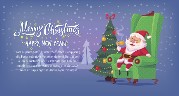 可爱的卡通圣诞老人坐在椅子上喝茶图片下载