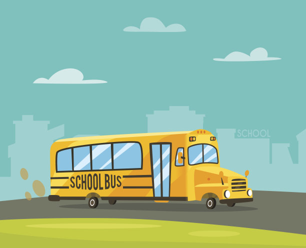 老式黄色校车。卡通矢量图图片下载