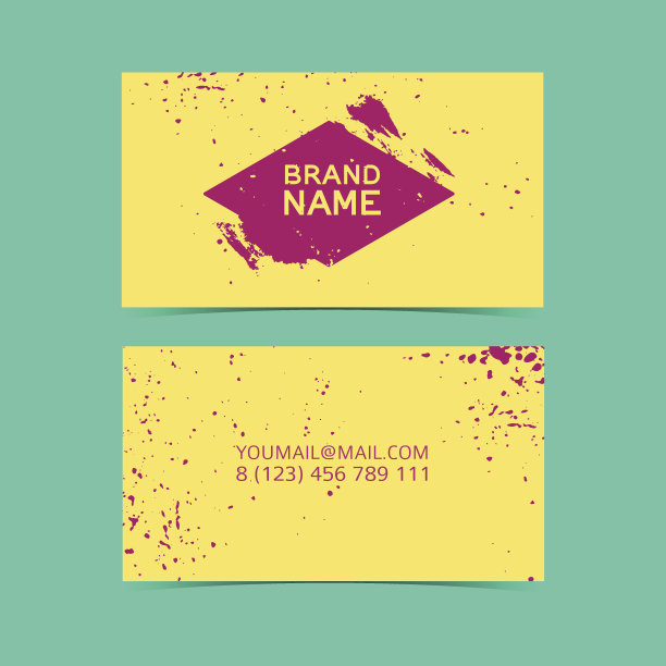 通用黄色设计模板有墨点的名片图片下载