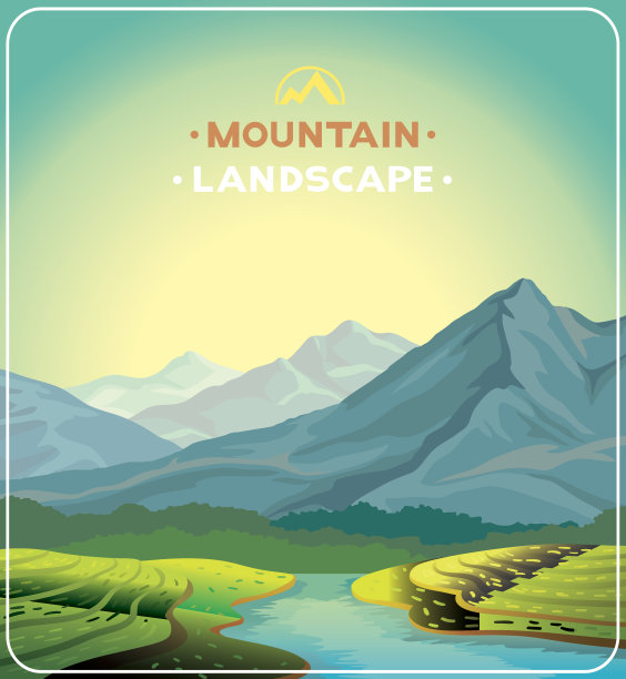 夏季景观与种植园，河流和山脉。图片下载