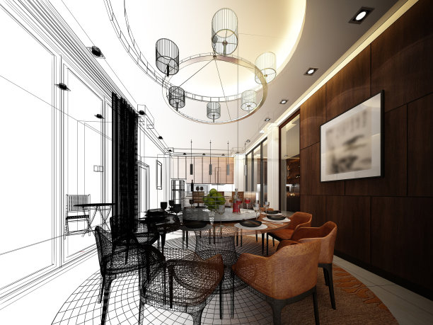 室内餐厅抽象草图设计图片下载