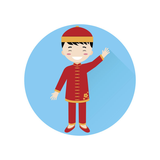 中国男孩平面图标上的蓝色长圆图片下载