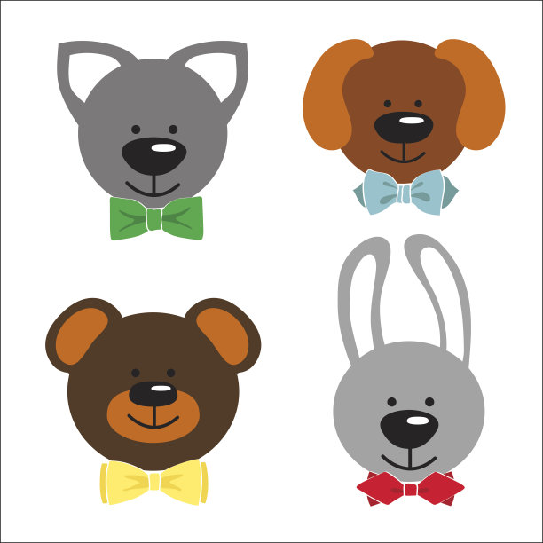 滑稽的面孔动物与领结。婴儿集合图片下载