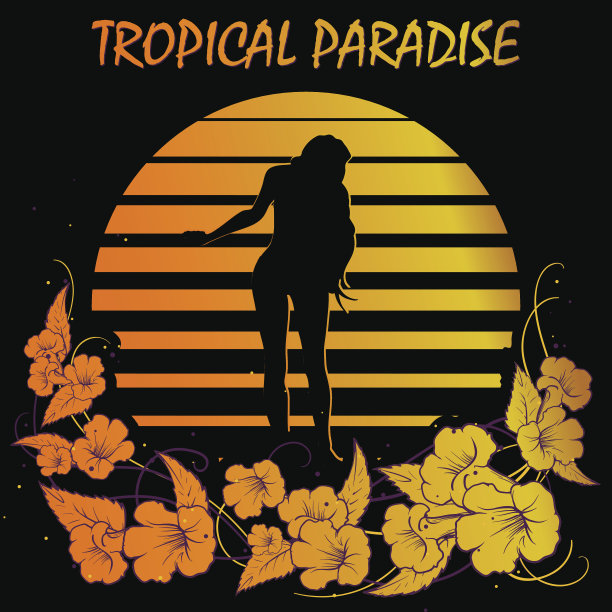 黑色和金色的夏季卡片与女孩剪影图片下载