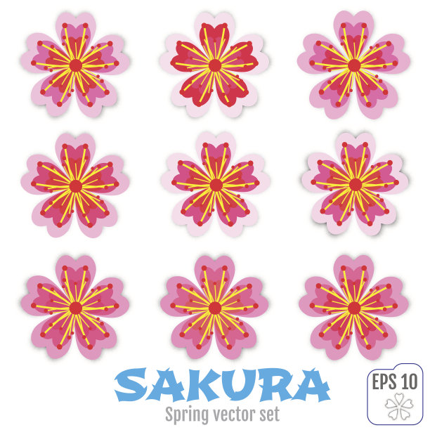 樱花图标矢量艺术，股票矢量。带有阴影的樱花图标图片下载