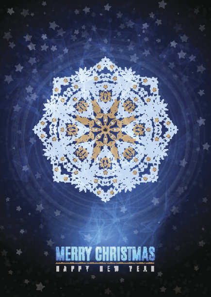 圣诞快乐新年快乐花心金色雪花形状冬天图片下载