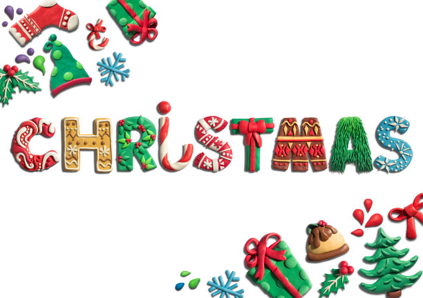 橡皮泥手工制作的圣诞和新年背景。图片下载