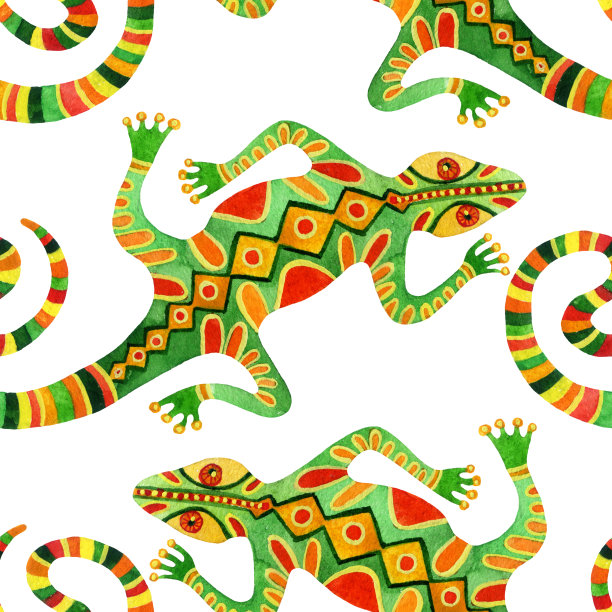 水彩无缝仙人掌图案蜥蜴图片下载