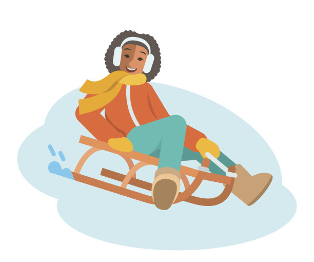 非洲女孩雪橇平矢量插图素材图片