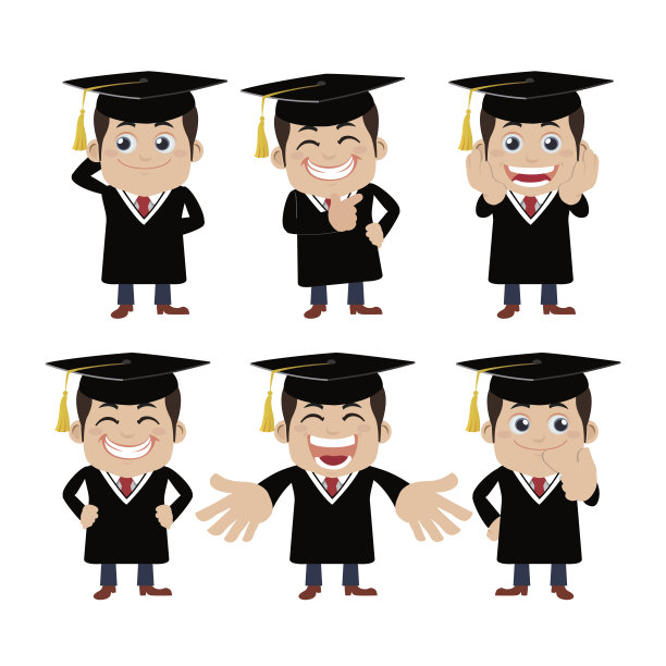 一组不同姿势的研究生角色图片下载