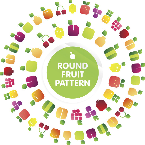 圆形图案的水果和浆果与树叶。闪亮的风格图片下载