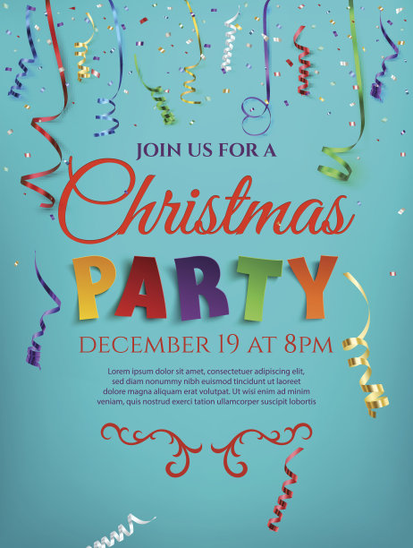 圣诞派对海报模板与五彩纸屑。图片下载