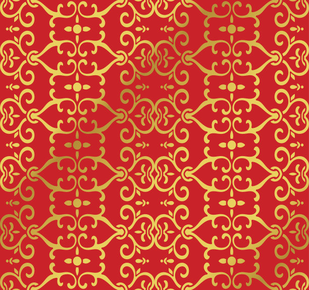 无缝金色中国背景曲线螺旋链花素材图片