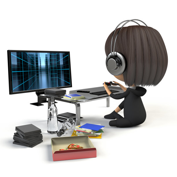 从后面一个人在凌乱的房间里玩游戏图片下载