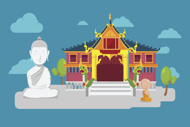 泰国寺庙平面文化背景向量图片下载