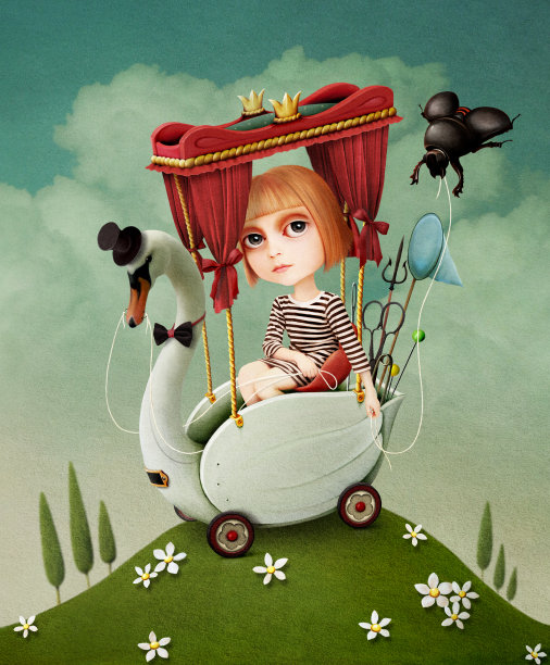 女孩和天鹅。图片下载