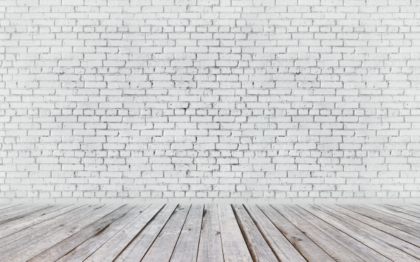 房间内部有白色砖墙和木地板模型图片下载