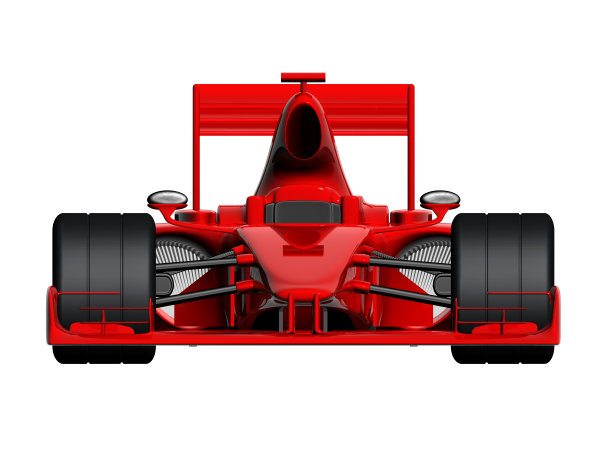 一辆白色背景上有大轮子的红色F1赛车图片下载