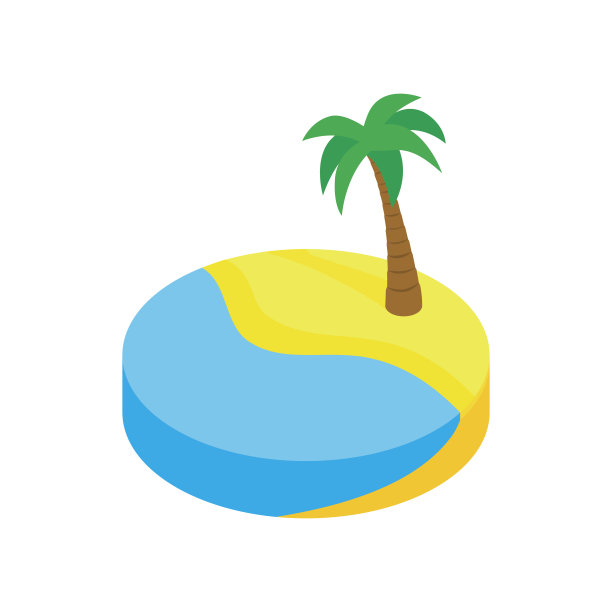 热带海滩棕榈等距3d图标图片下载