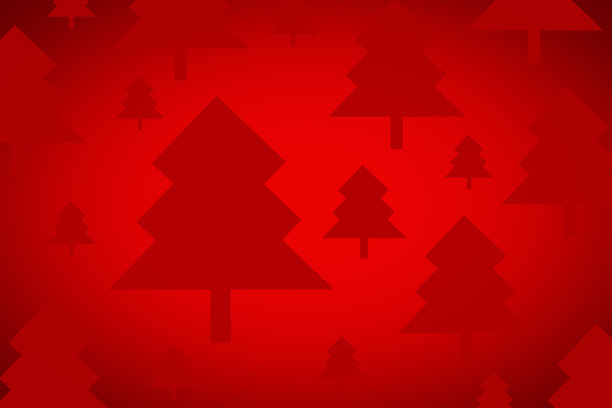 红色背景上是雪花、树木和星星图片下载