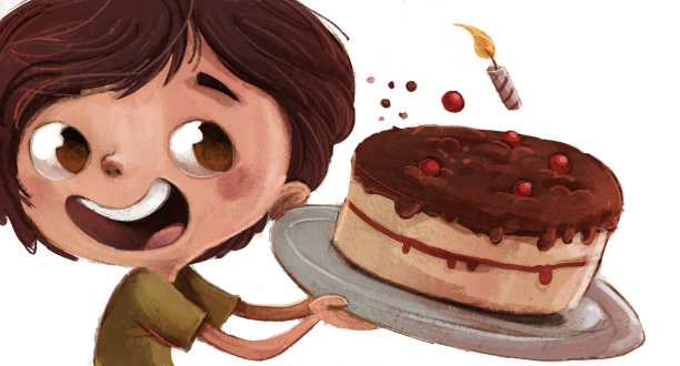 有生日蛋糕的孩子图片下载