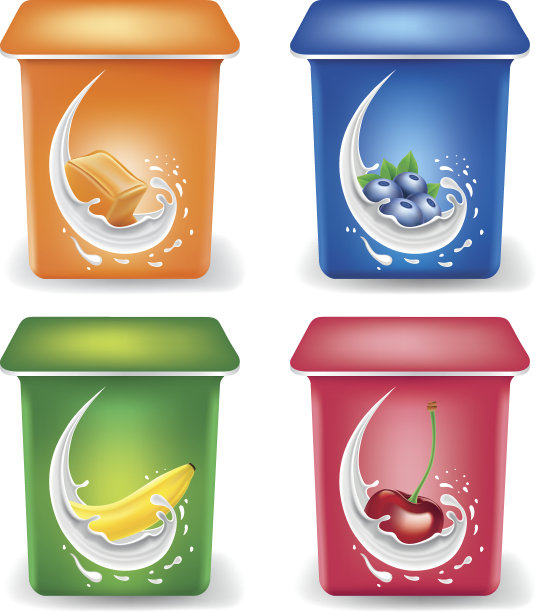 酸奶包装设计模板焦糖，蓝莓，香蕉，樱桃图片下载